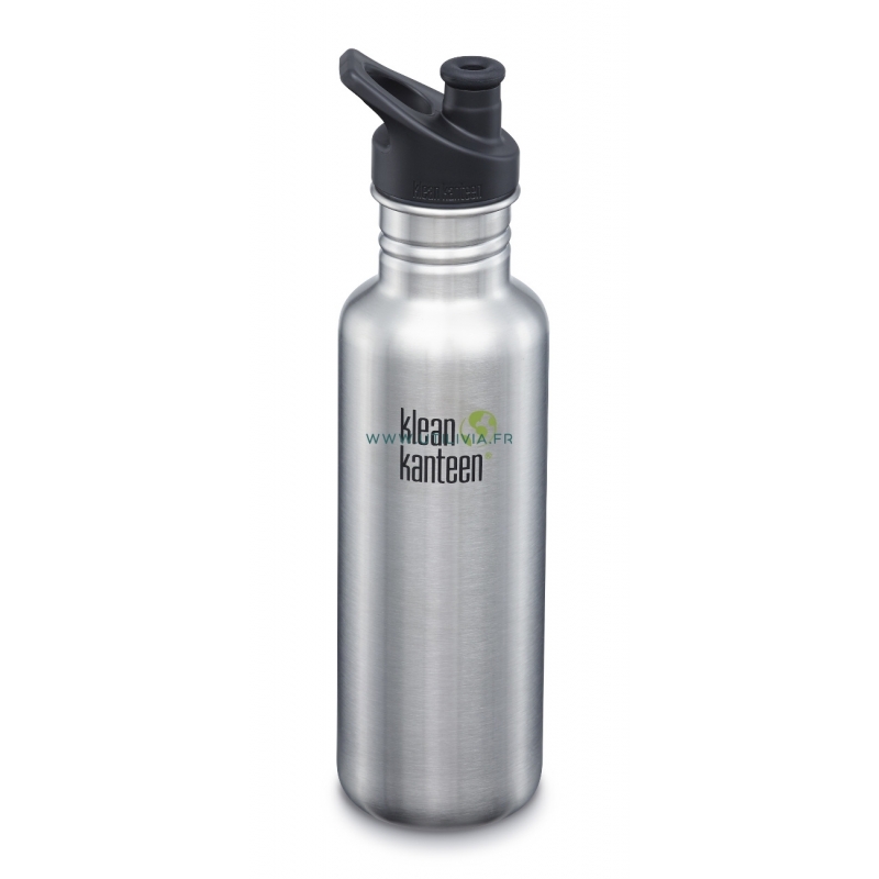 GOURDE INOX CLASSIC - 800 ml  - Bouchon Sport 3.0 : Couleur Brushed stainless - Aspect inox - Marque Klean Kanteen