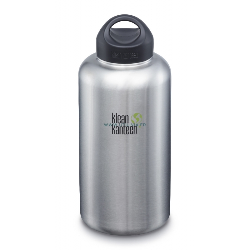 GOURDE INOX WIDE - 1900 ml  (64 oz) - Goulot extra large de 54 mm - Bouchon Wide : Couleur Brushed stainless - Klean Kanteen