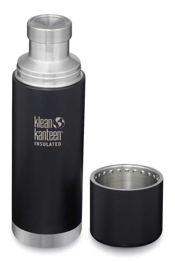 GOURDE INOX KLEAN KANTEEN TKPRO - Isotherme - 750 ml - 25 oz - Vue avec gobelet :  Couleur Shale black mat - Noir mat