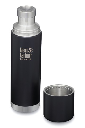 GOURDE INOX KLEAN KANTEEN TKPRO - Isotherme - 1000 ml - 32 oz - Vue avec gobelet : Couleur Shale black mat - Noir mat