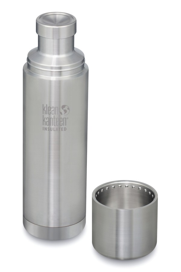 GOURDE INOX KLEAN KANTEEN TKPRO - Isotherme - 1000 ml - 32 oz - Vue avec gobelet : Couleur Brushed stainless - Inox