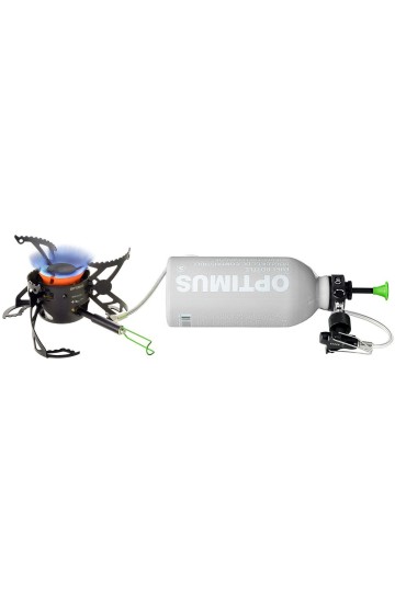 OPTIMUS POLARIS : Réchaud multicombustibles - 4 saisons - Expéditions - Vue avec usage de combustible liquide - Marque Optimus