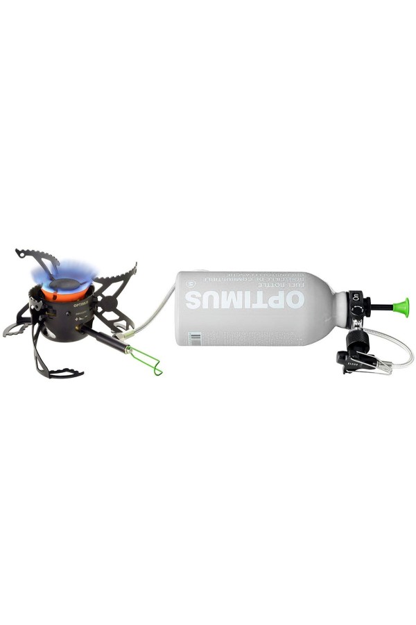 OPTIMUS POLARIS : Réchaud multicombustibles - 4 saisons - Expéditions - Vue avec usage de combustible liquide - Marque Optimus