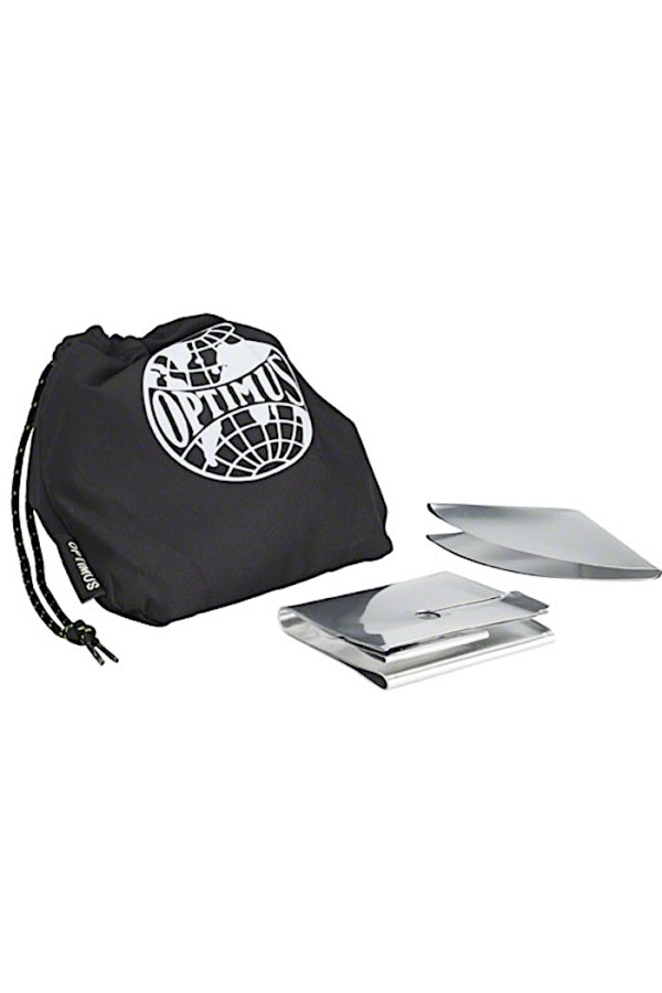 OPTIMUS POLARIS - Réchaud multicombustibles - 4 saisons - Expéditions -  Vue du sac et des pare-vent - Marque Optimus