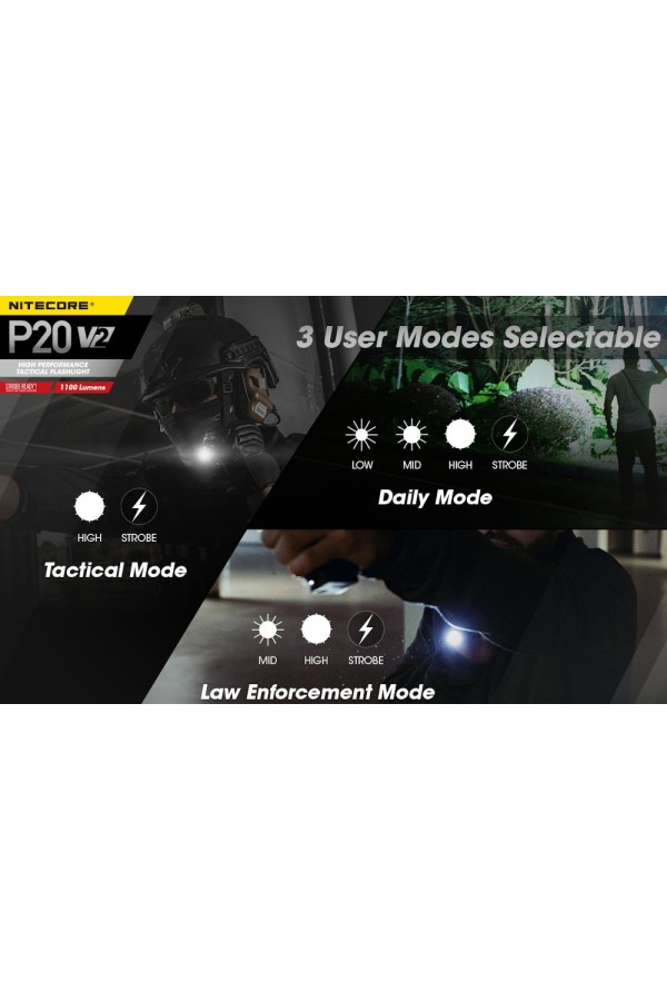 NITECORE P20 V2 - Version 2 : Lampe torche tactique - 1100 lumens - 3 modes de fonctionnement - Marque Nitecore