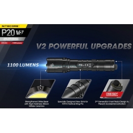 NITECORE P20 V2 - Version 2 : Lampe torche tactique - 1100 lumens - Améliorations par rapport à la version 1 - Marque Nitecore