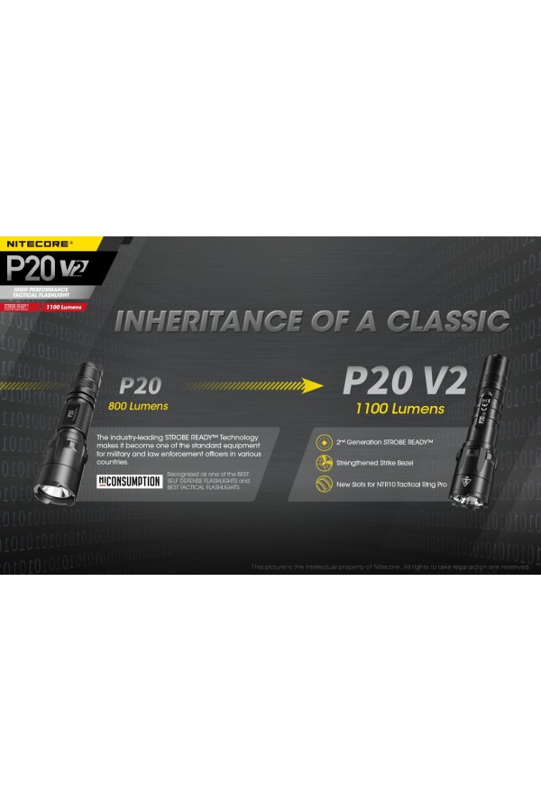 NITECORE P20 V2 - Version 2 : Lampe torche tactique - 1100 lumens - Avantages par rapport à la version 1 - Marque Nitecore