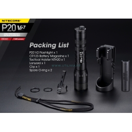 NITECORE P20 V2 - Version 2 : Lampe torche tactique - 1100 lumens - Ensemble des accessoires - Marque Nitecore