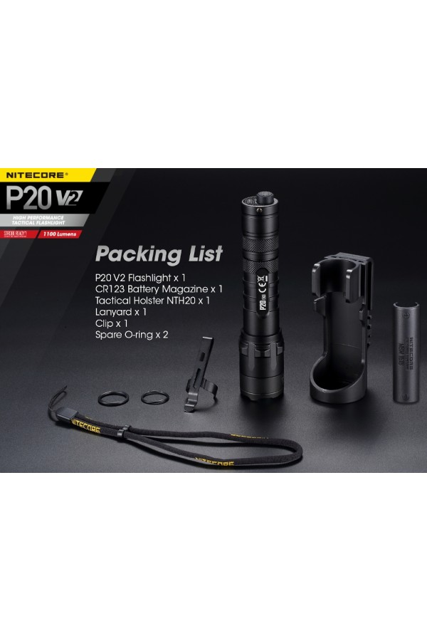 NITECORE P20 V2 - Version 2 : Lampe torche tactique - 1100 lumens - Ensemble des accessoires - Marque Nitecore