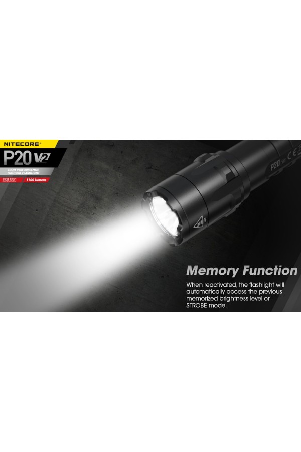 NITECORE P20 V2 - Version 2 : Lampe torche tactique - 1100 lumens - Mémoire du dernier usage - Marque Nitecore
