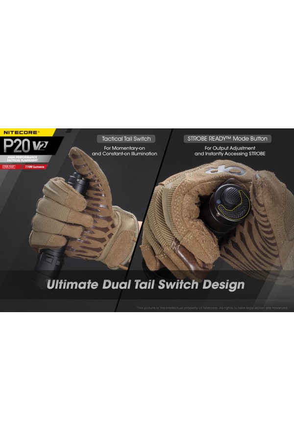 NITECORE P20 V2 - Version 2 : Lampe torche tactique - 1100 lumens - Boutons ergonomiques - Marque Nitecore
