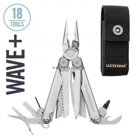 LEATHERMAN WAVE +  - Couleur inox : Pince multifonctions - 18 outils - Vue avec étui - Marque Leatherman