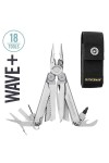 LEATHERMAN WAVE +  - Couleur inox : Pince multifonctions - 18 outils - Vue avec étui - Marque Leatherman