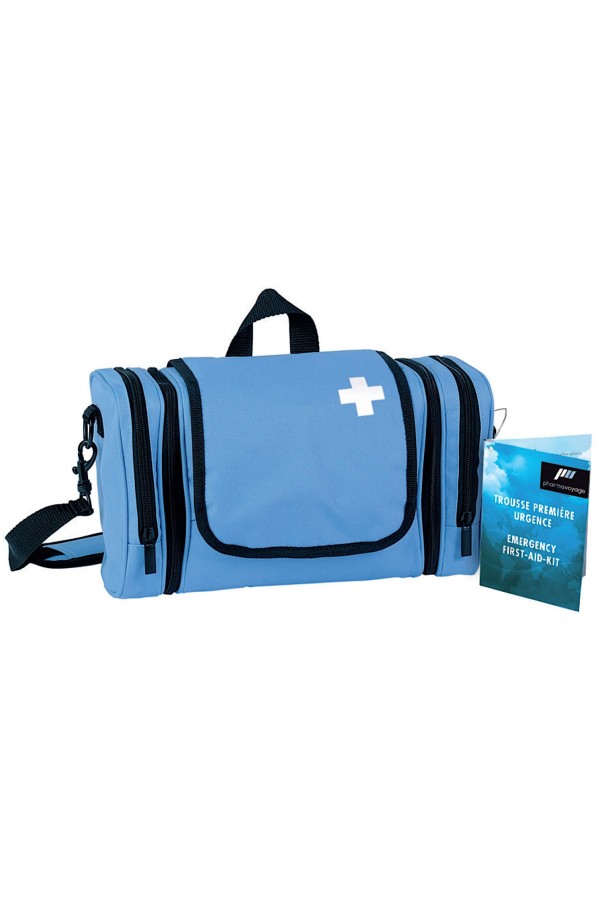 Trousse première urgence : 22 produits - 5 compartiments dont 3 détachables - Marque Pharmavoyage