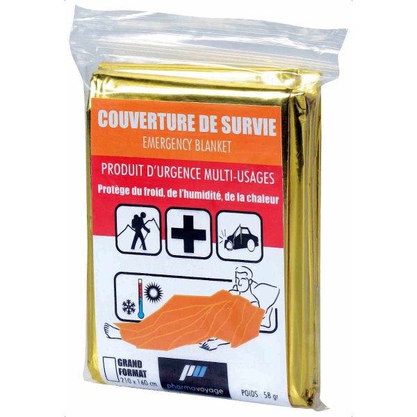 Couverture de survie 2,1 * 1,6 mètres mètres / Pharmavoyage Couverture de survie 2,1 * 1,6 mètres mètres / Pharmavoyage