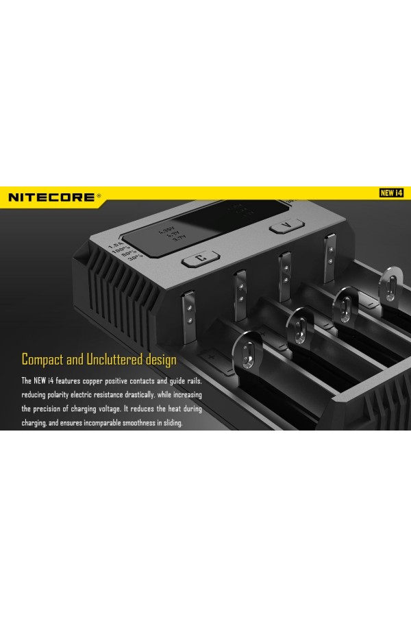 NITECORE NEW i34 : Chargeur de pile universel intelligent - Zoom sur les compartiments - Marque Nitecore