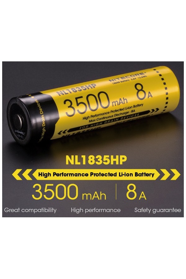 NITECORE NL1835HP : Pile rechargeable Li-ion 18650 - 3500 mAh - Haute performance - Marque Nitecore