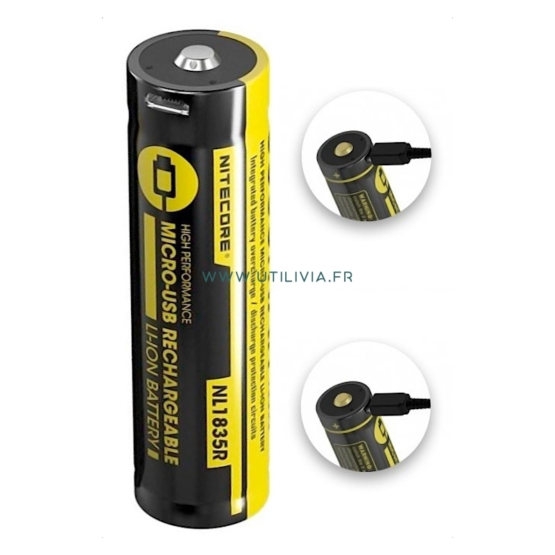 NITECORE NL1835R : Pile rechargeable Li-ion 18650 - Fiche micro-USB  intégrée - 3500 mAh - 3,6 V / Nitecore