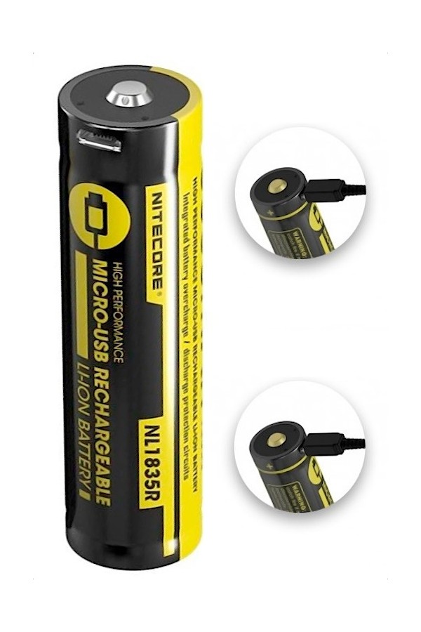 NITECORE NL1835R : Pile rechargeable Li-ion 18650 - Fiche micro-USB intégrée - 3500 mAh - Marque Nitecore