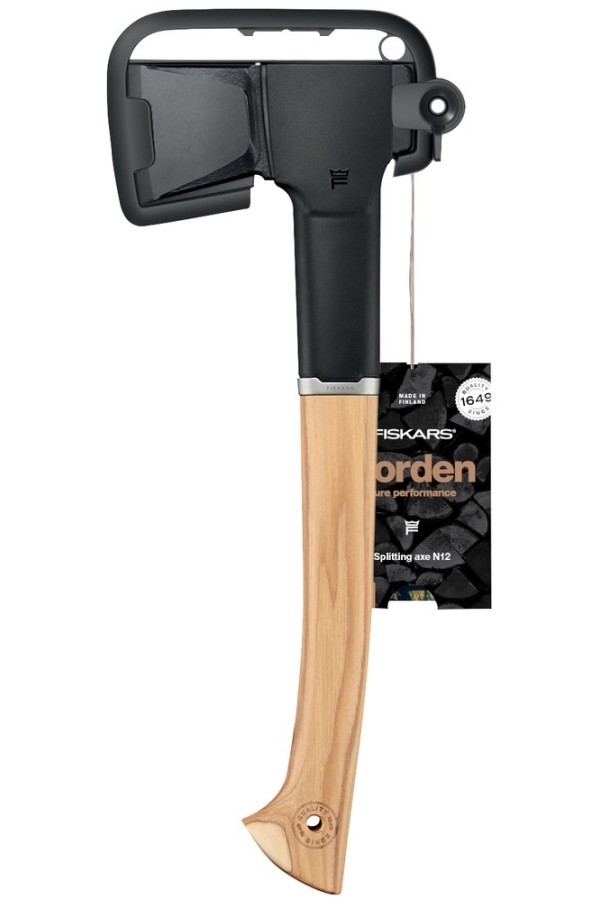 FISKARS NORDEN N12 : Hache à fendre - Vue avec notice - Marque Fiskars