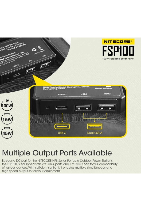 FSP100 NITECORE : 2 ports USB-A et 1 port USB-C