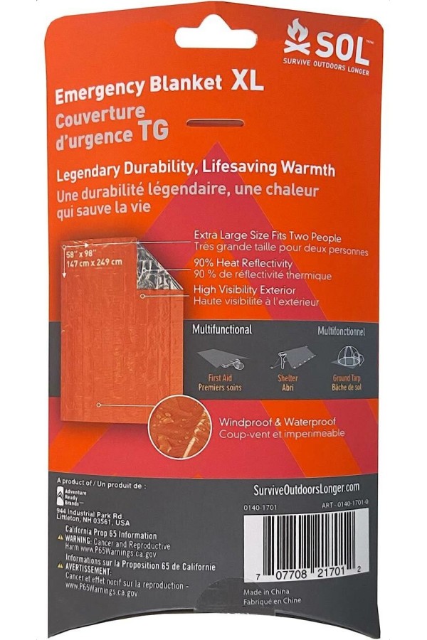 Couverture de survie - Taille XL : Marque SOL