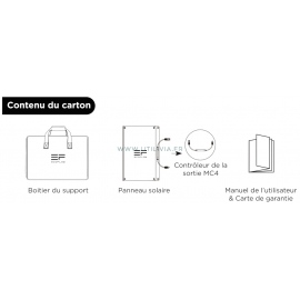 PANNEAU SOLAIRE - 110 Watts - Contenu de la boîte - Marque EcoFlow. PANNEAU SOLAIRE - 110 Watts - Contenu de la boîte - Marque EcoFlow.