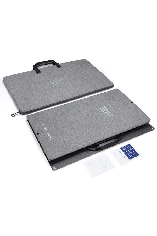 PANNEAU SOLAIRE - 160 Watts - Vue du panneau et de l'étui séparé - Marque EcoFlow.