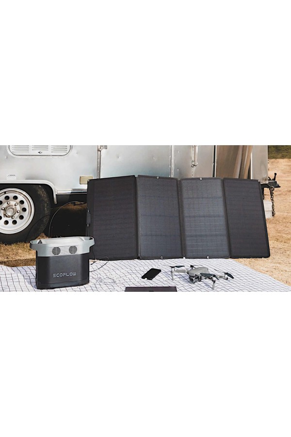 PANNEAU SOLAIRE - 160 Watts - Vue en situation avec station de charge - Marque EcoFlow.