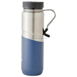 GOURDE BERKEY ISOTHERME EN INOX : 0,76 litre -  Couleur bleue- Vue de côté avec poignée clip - Marque BERKEY.