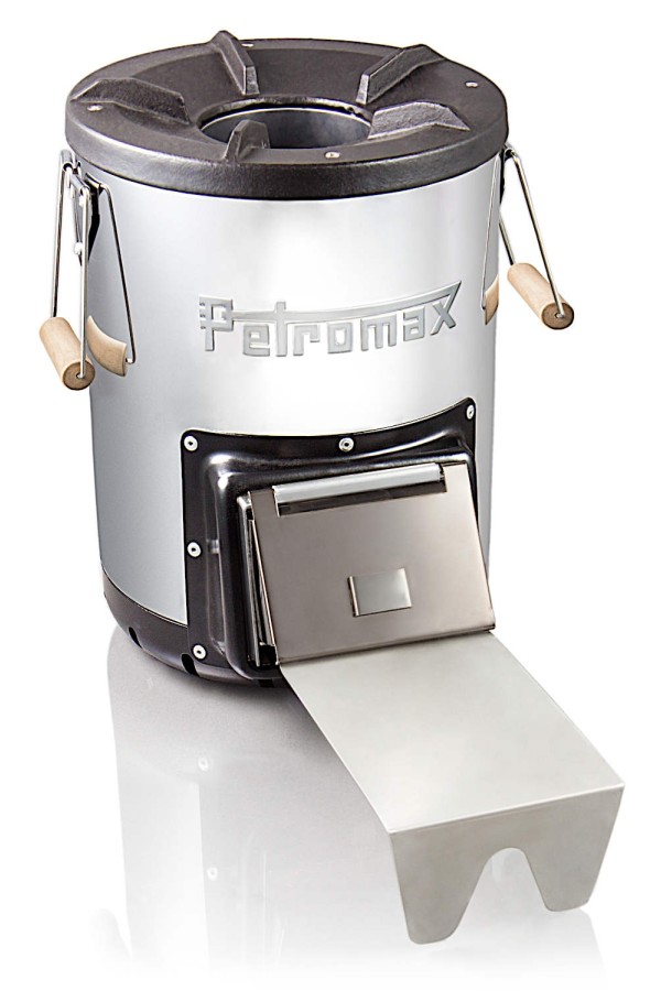 PETROMAX RF33 - Réchaud à bois portable - Vue avec plaque d'alimentation du bois - Marque Petromax
