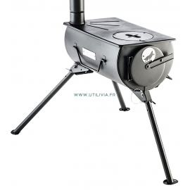 FRONTIER STOVE : Poêle à bois portable avec table de cuisson - Vue de côté - Marque Anevay Stove