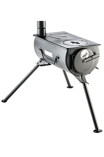 FRONTIER STOVE : Poêle à bois portable avec table de cuisson - Vue de côté - Marque Anevay Stove