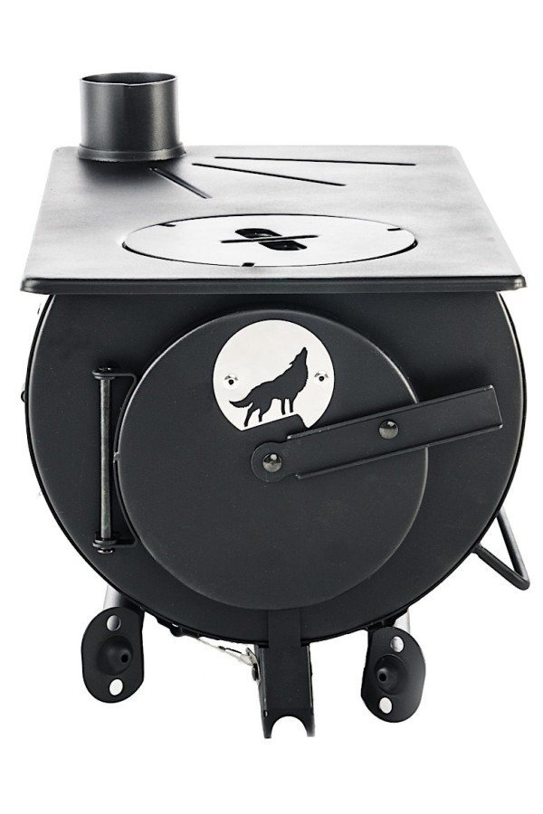FRONTIER STOVE : Poêle à bois portable avec table de cuisson - Vue légèrement de dessus - Marque Anevay Stove