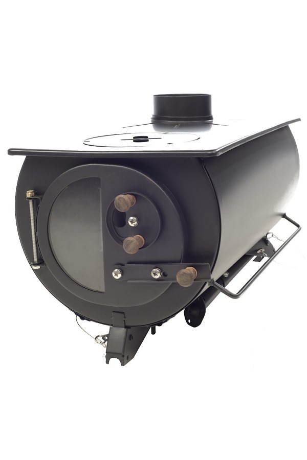 FRONTIER PLUS : Poêle à bois portable avec table de cuisson - Vue légèrement de côté - Marque Anevay Stove