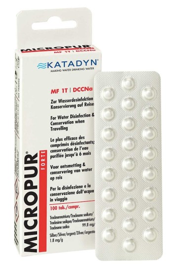 MICROPUR FORTE MF 1T DCCNa : Traitement de l'eau - Ions argent et chlore - 100 comprimés -Marque Katadyn