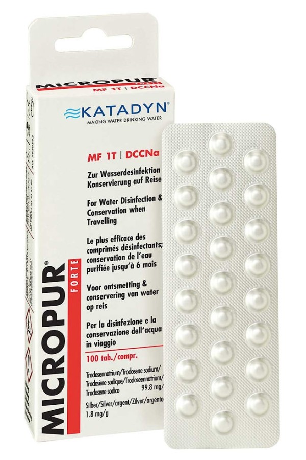 MICROPUR FORTE MF 1T DCCNa : Traitement de l'eau - Ions argent et chlore - 100 comprimés -Marque Katadyn