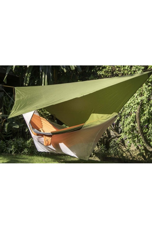 MOON TARP : Tarp pour hamac - Vu en situation avec moustiquaire - Ticket To The Moon.